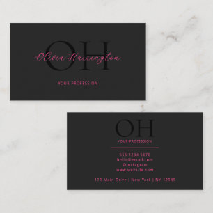 Modern Zwart en Roze Script Classic Visitekaartje