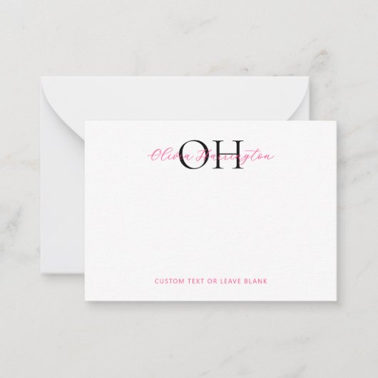 Modern zwart en roze script klassieke typografie notitiekaartje (Voorkant)