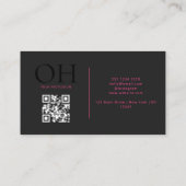 Modern zwart en roze script QR-code Visitekaartje (Achterkant)