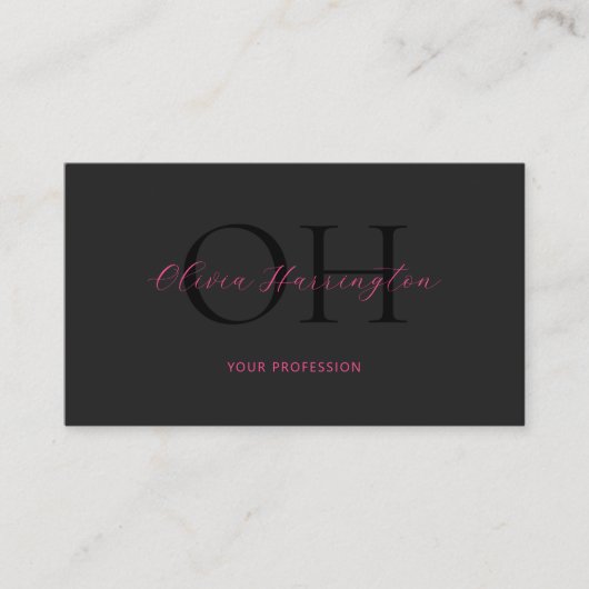 Modern zwart en roze script QR-code Visitekaartje (Voorkant)