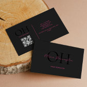 Modern zwart en roze script QR-code Visitekaartje