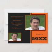 Modern zwart en Sinaasappel Quad Afstuderen Aankondiging (Voorkant)