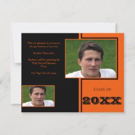 Modern zwart en Sinaasappel Quad Afstuderen Aankondiging