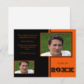 Modern zwart en Sinaasappel Quad Afstuderen Aankondiging (Voorkant / Achterkant)