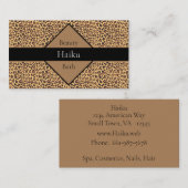 Modern Zwart en Tan Leopard Print Visitekaartje (Voorkant / Achterkant)