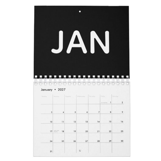 Modern Zwart en Wit 2026 Kalender (Jan 2027)
