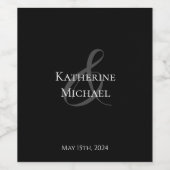 Modern-zwart en wit-bruiloft- wijn etiket (Enkel label)