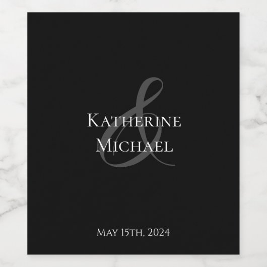 Modern-zwart en wit-bruiloft- wijn etiket (Enkel label)