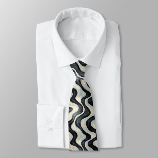 Modern Zwart en Wit Golfpatroon Stropdas (Gebonden)