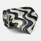 Modern Zwart en Wit Golfpatroon Stropdas (Opgerold)