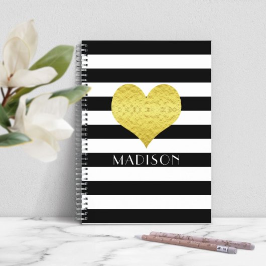 Modern Zwart En Wit Gouden Hart Notitieboek