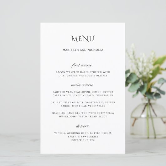 Modern Zwart en Wit Klasse Trouwmenu (Staand voorkant)