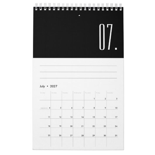 Modern Zwart En Wit Minimalistisch Kalender (Jul 2027)