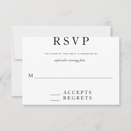 Modern Zwart en Wit RSVP Kaartje (Voorkant)