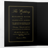 Modern zwart en zacht goud, bruiloft suite drieluik uitnodiging (Binnenzijde eerst)