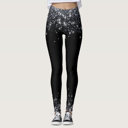 Modern zwart en zilver glitter leggings (Voorkant)
