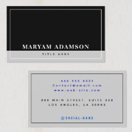 Modern zwart en zilver grijs contactkaartje