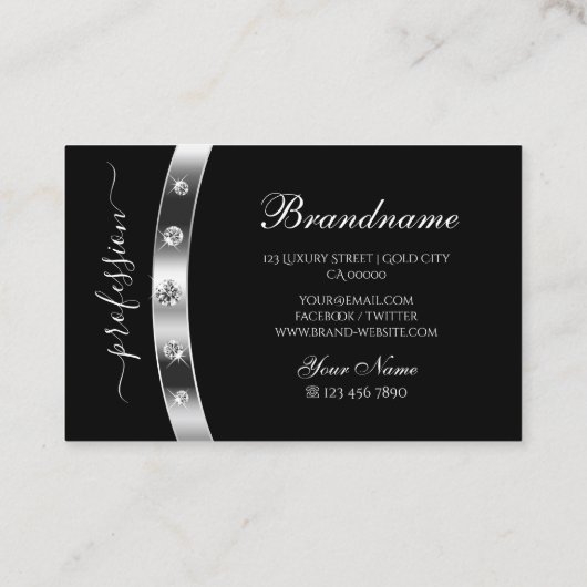 Modern zwart en zilver met Monogram Professional Visitekaartje (Achterkant)