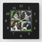 Modern zwart Familie aangepaste fotocollage Vierkante Klok (Voorkant)