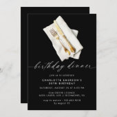 Modern zwart | Fancy Script Verjaardagsdiner Kaart (Voorkant / Achterkant)