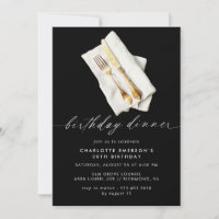 Modern zwart | Fancy Script Verjaardagsdiner