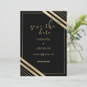Modern zwart faux goud geometrisch save the date (Staand voorkant)