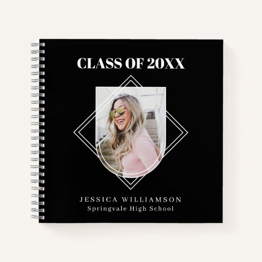 Modern Zwart Foto Afstudeerfeest Gastenboek Notitieboek (Voorkant)