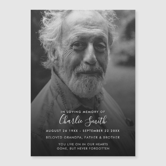 Modern Zwart Foto Magnetische Memorial Kaart (Voorkant)