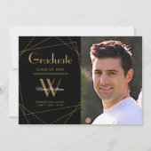 Modern zwart fotomonogram geometrisch Afstuderen Aankondiging (Voorkant)