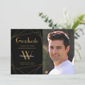 Modern zwart fotomonogram geometrisch Afstuderen Aankondiging (Staand voorkant)