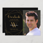 Modern zwart fotomonogram geometrisch Afstuderen Aankondiging (Voorkant / Achterkant)