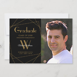 Modern zwart fotomonogram geometrisch Afstuderen Aankondiging