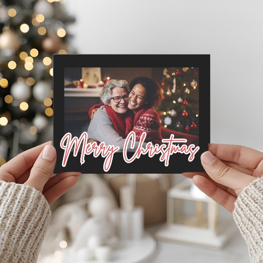 Modern Zwart Frame Prettig Kerstmis Foto Briefkaart