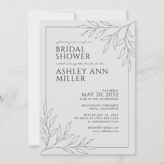 Modern zwart gebladerte omtrek bruiloft Vrijgezell Kaart (Voorkant)