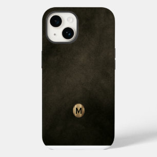 Modern zwart geborsteld gouden monogram iPhone 14 hoesje