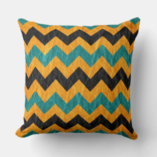 Modern zwart geel Aqua Chevron leer Kussen