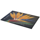 Modern Zwart Geel Bloemen Vogels Paradijs Naam Snijplank (Hoek)