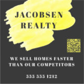 Modern Zwart Geel Zakelijk QR Code Marketing Sticker (Voorkant)