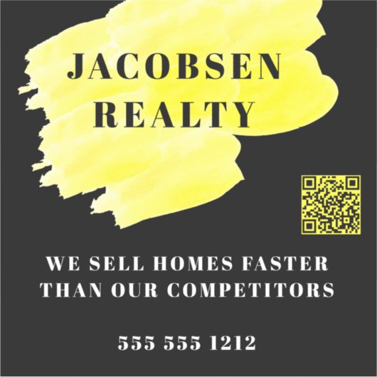 Modern Zwart Geel Zakelijk QR Code Marketing Sticker (Voorkant)