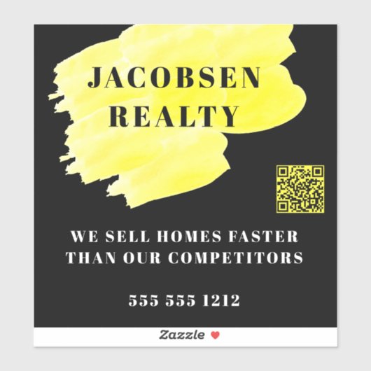 Modern Zwart Geel Zakelijk QR Code Marketing Sticker (Vel)