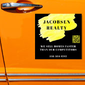 Modern Zwart Geel Zakelijk QR Code Marketing Sticker