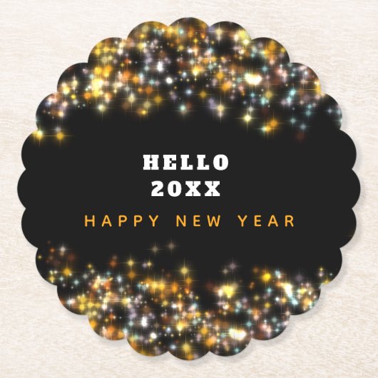 Modern Zwart Gelukkig Nieuwjaar Goud Glitter Spark Kartonnen Onderzetters (Voorkant)