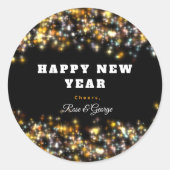 Modern Zwart Gelukkig Nieuwjaar Goud Glitter Spark Ronde Sticker (Voorkant)