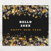 Modern Zwart Gelukkig Nieuwjaar Goud Glitter Spark Sparkling Wijnetiket (Enkel label)