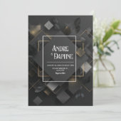 Modern zwart geometrisch met gouden accenten bruil kaart (Staand voorkant)