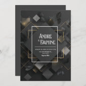 Modern zwart geometrisch met gouden accenten bruil kaart (Voorkant / Achterkant)
