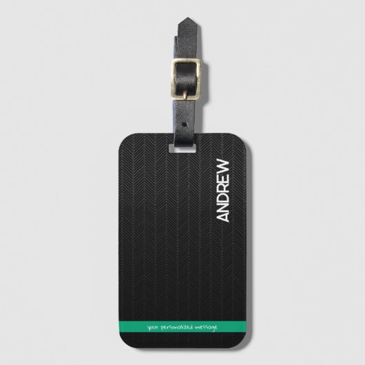 Modern zwart gepersonaliseerd bagagelabel (Voorkant (verticaal))