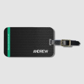 Modern zwart gepersonaliseerd bagagelabel (Voorkant (horizontaal))