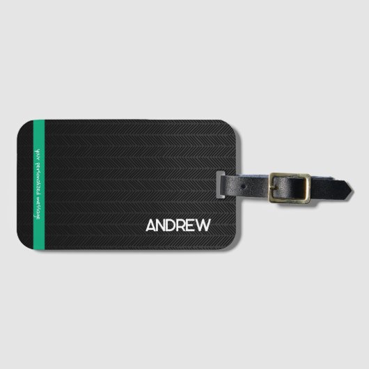 Modern zwart gepersonaliseerd bagagelabel (Voorkant (horizontaal))