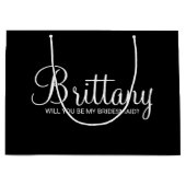 Modern zwart gepersonaliseerd bruidsmeisje voorste groot cadeauzakje (Voorkant)
